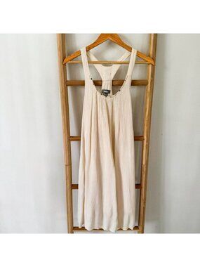 Neiman Marcus Beaded Racerback Swing Dress Cream Boho Sleeveless Midi Medium
